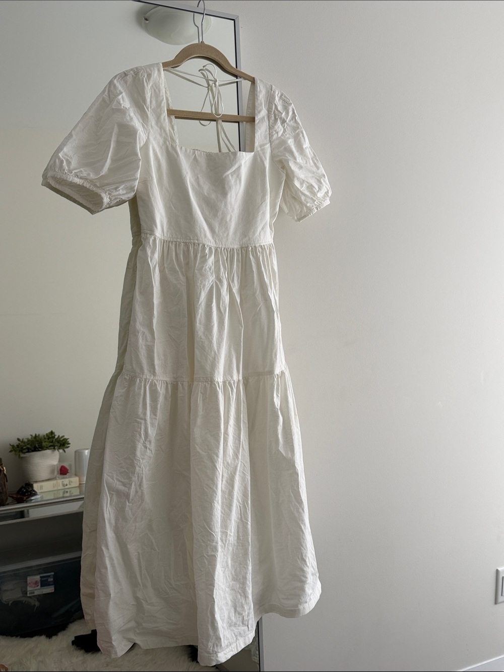 Uniqlo white cotton peasant dress Small